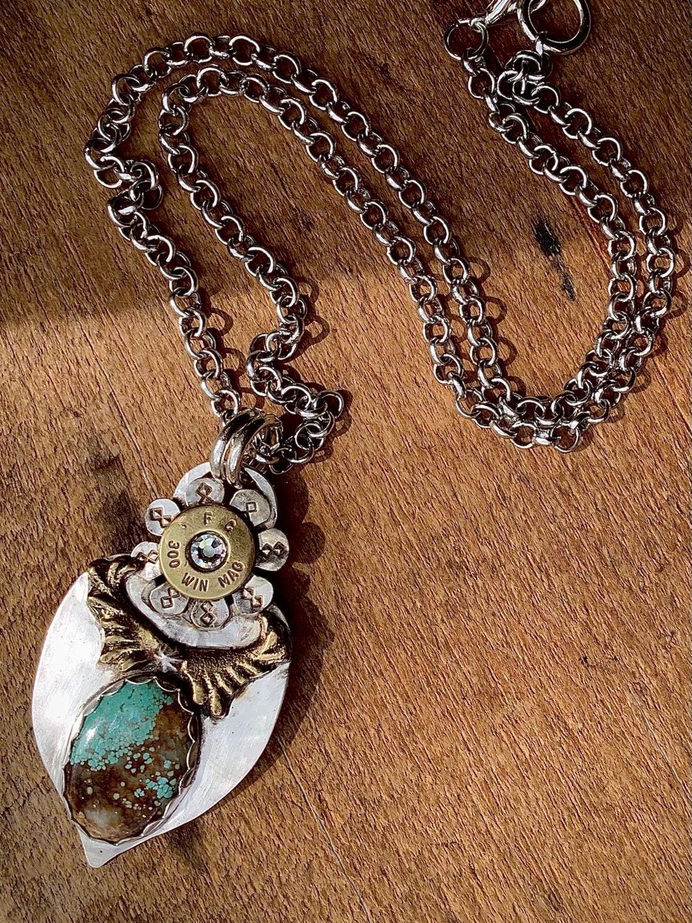 Sterling Turquoise Bullet Shell Pendant Necklace